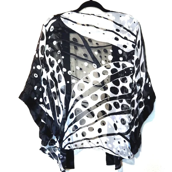 Sheer Black and White Polka Dot Kimono Cardigan - Picture 11 of 12